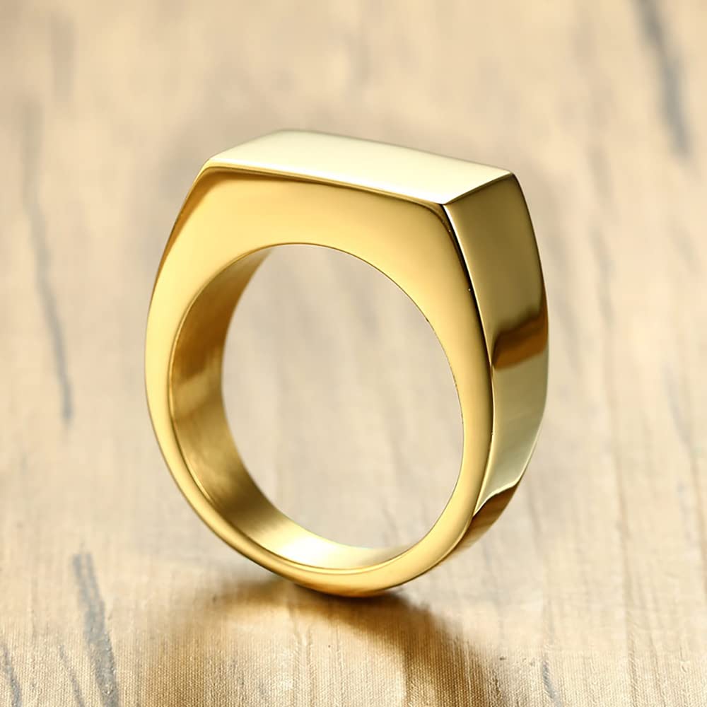 VQYSKO Stainless Steel Signet Rings for Men & Women - Solid Polished Biker Ring in Silver, Gold, Black (Sizes 4-15) | Perfect Gift for Dad, Boyfriend, Anniversary & Special Occasions | Wedding Band, Fashion Jewelry, Everyday Wear
