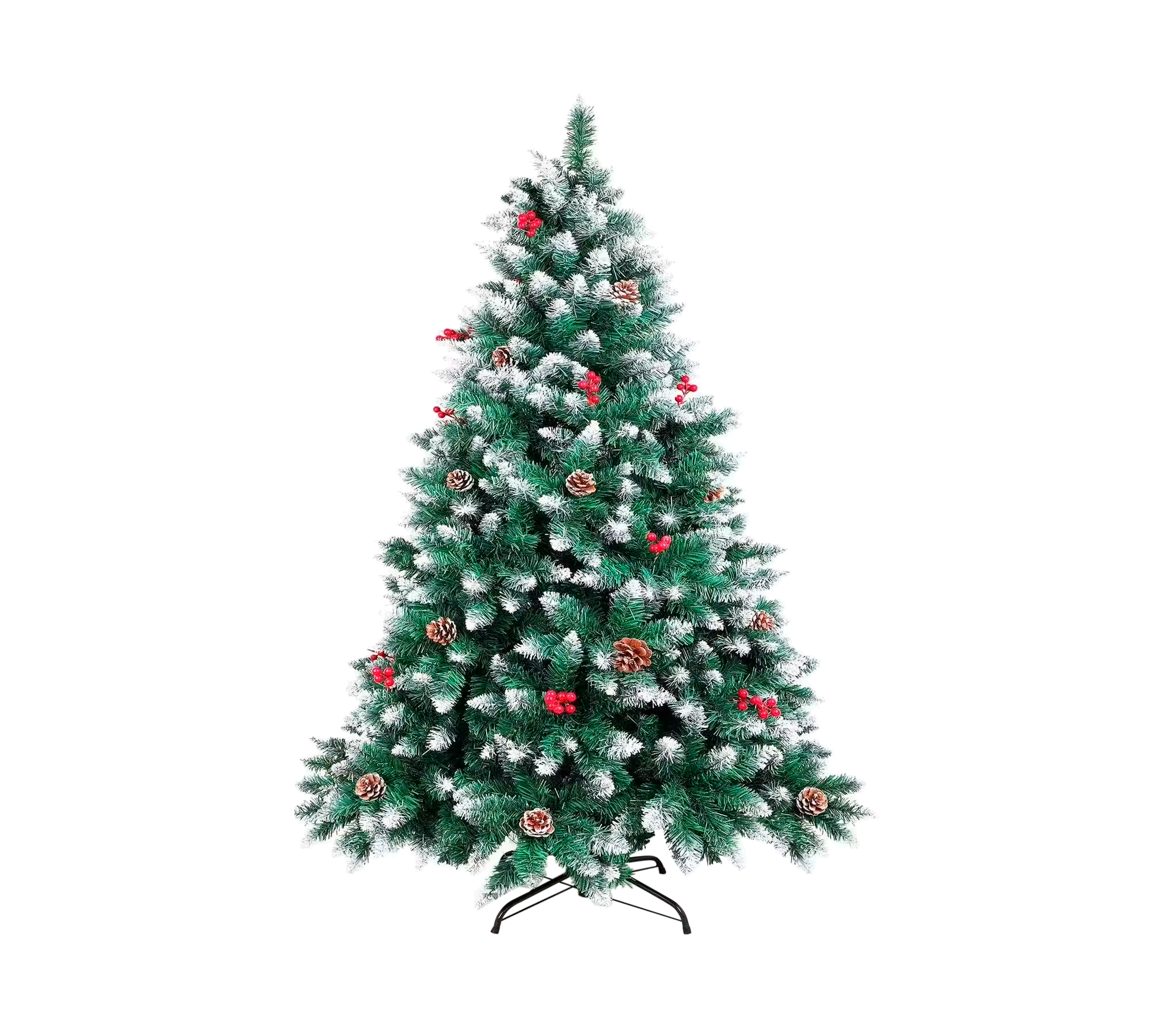 150cm Snowy PVC Christmas Tree with Pinecones & Berries - Realistic Holiday Decor for Home, Office & Party