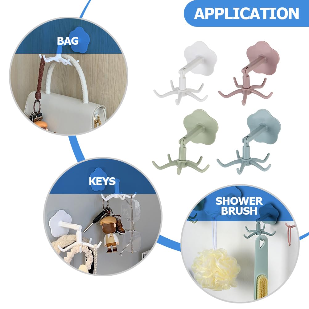 4-Pack 360° Rotating Under Cabinet Hooks - Heavy Duty Kitchen Utensil Hangers with 5 Adjustable Claws for Organizing Spoons, Ladles & Cooking Tools - Perfect for Kitchen, Bathroom Storage & Jewelry Organization (Ideal for Small Space Saving & Home Decor)