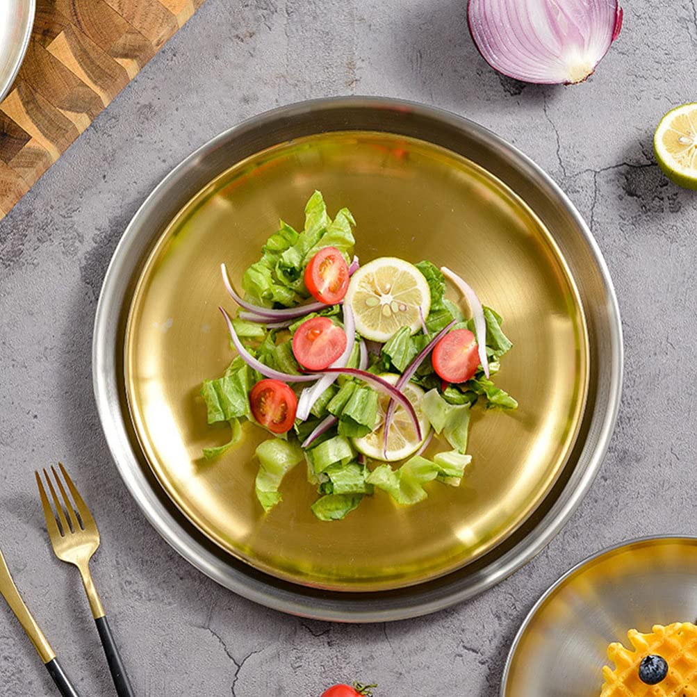 Stainless Steel Dinner Plates 23cm - BBQ & Salad Serving Trays for Parties