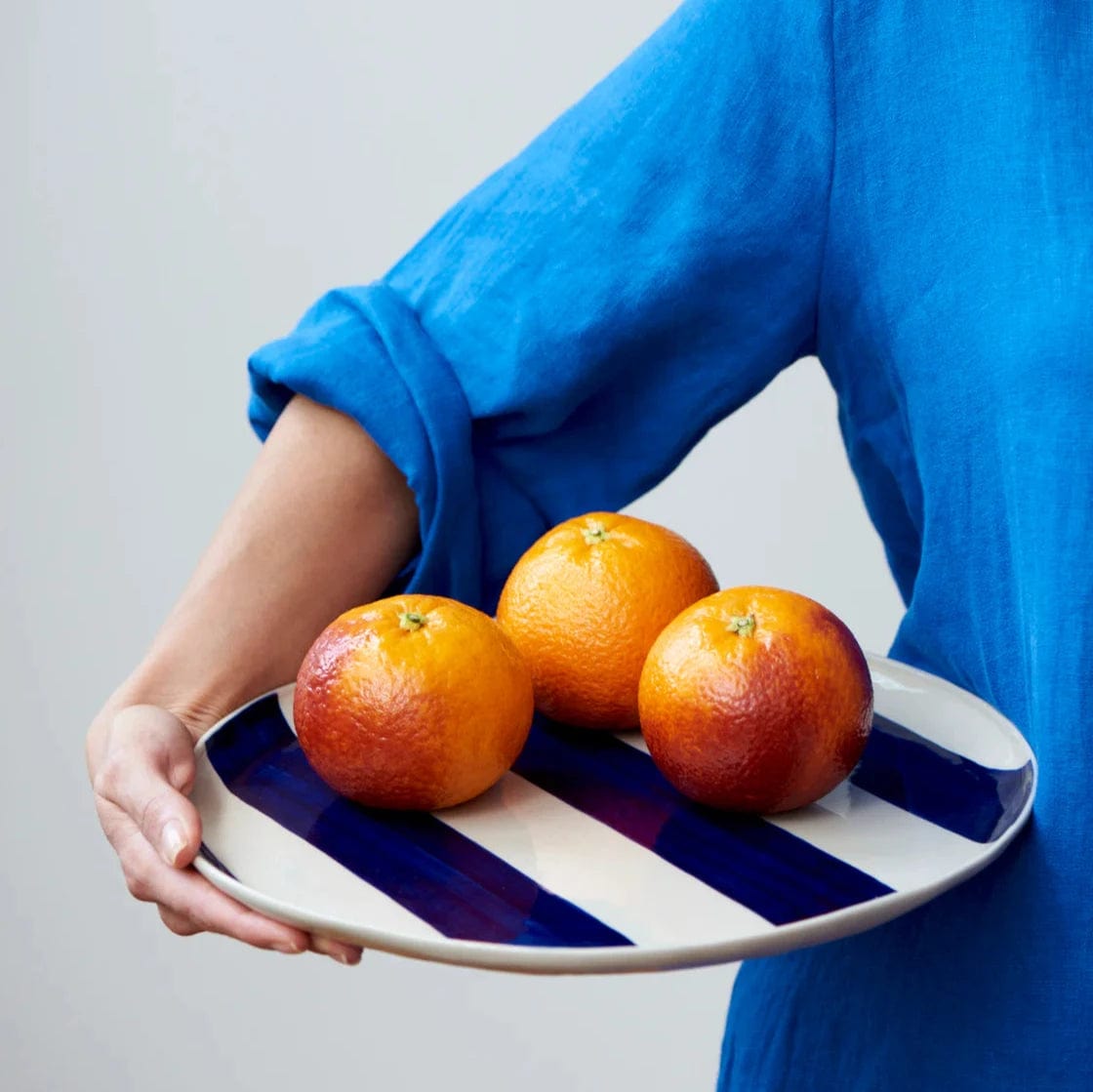 Blue and White Striped Ceramic Platter - Elegant Cabana Style Serving Dish for Parties, Picnics & Home Decor | Durable & Stylish Tableware