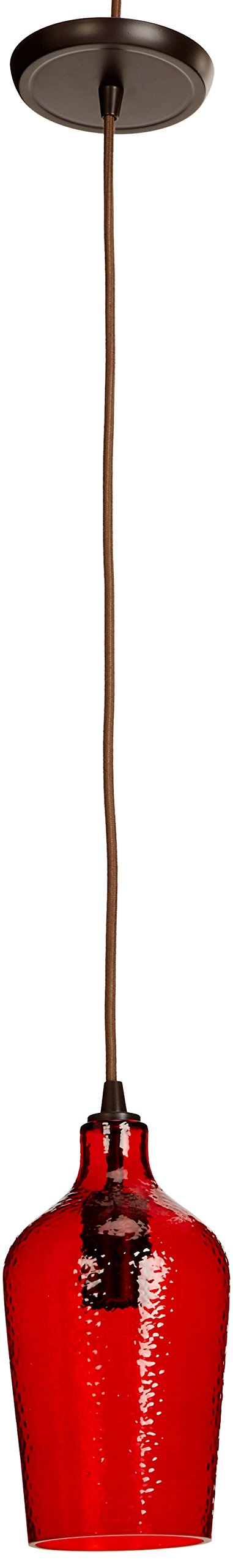 Elk Home Mini Pendant Light - Oil Rubbed Bronze Finish with Red Hammered Glass, Transitional Style Chandelier for Dining Room, Kitchen Island & Entryway Lighting