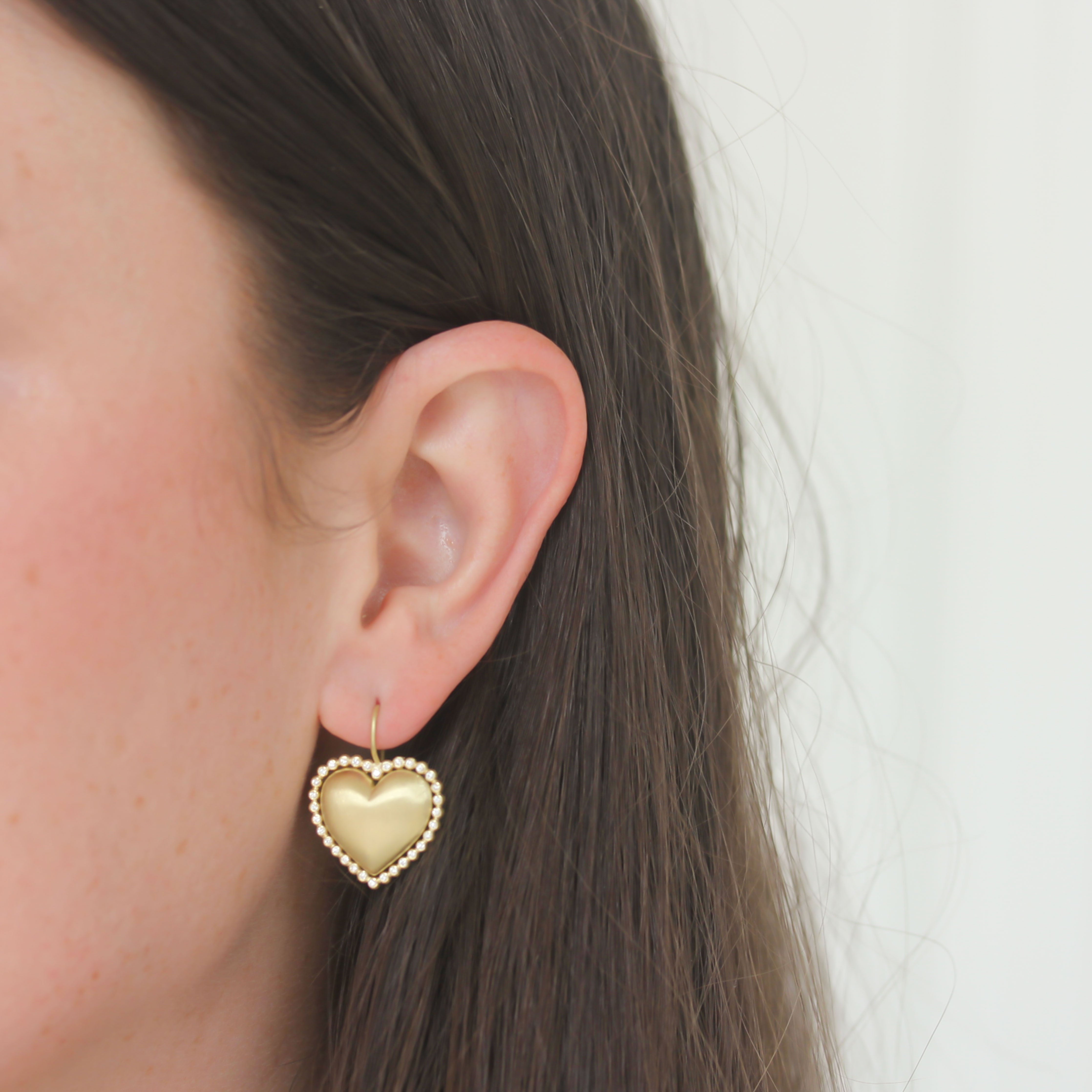 Suzy Landa Puffy Heart Earrings with Beaded Diamond Halo - Elegant Dangle Earrings for Women, Perfect for Valentine's Day, Anniversary, Date Night & Special Occasions