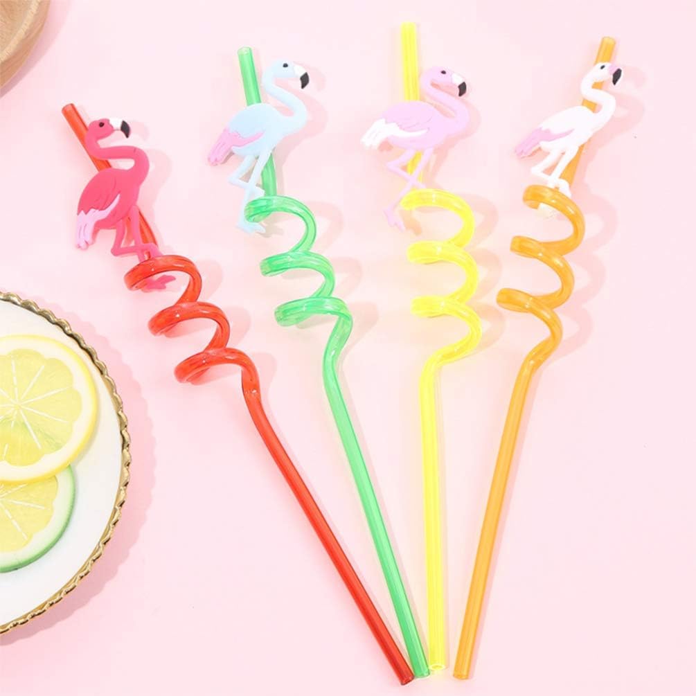 12pcs Reusable Silly Crazy Loop Drinking Straws - Colorful Plastic Straws for Parties, Weddings, Birthdays & Events - Fun Flamingo Design - Perfect for Cocktails, Smoothies & Kids Drinks