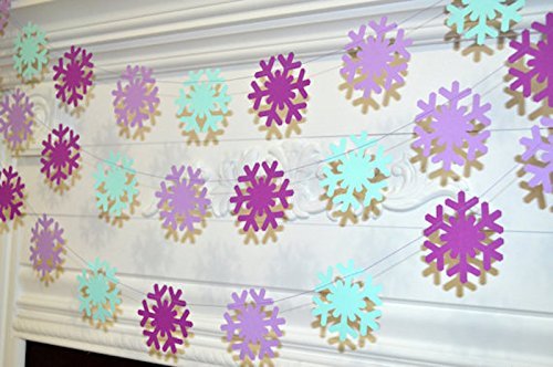 Frozen Snowflake Decorations - Purple & Teal Snowflake Garland for Frozen Themed Birthday Party & Baby Shower Decor | Winter Wonderland Decor, Christmas Party Supplies, Disney Inspired Party Decorations