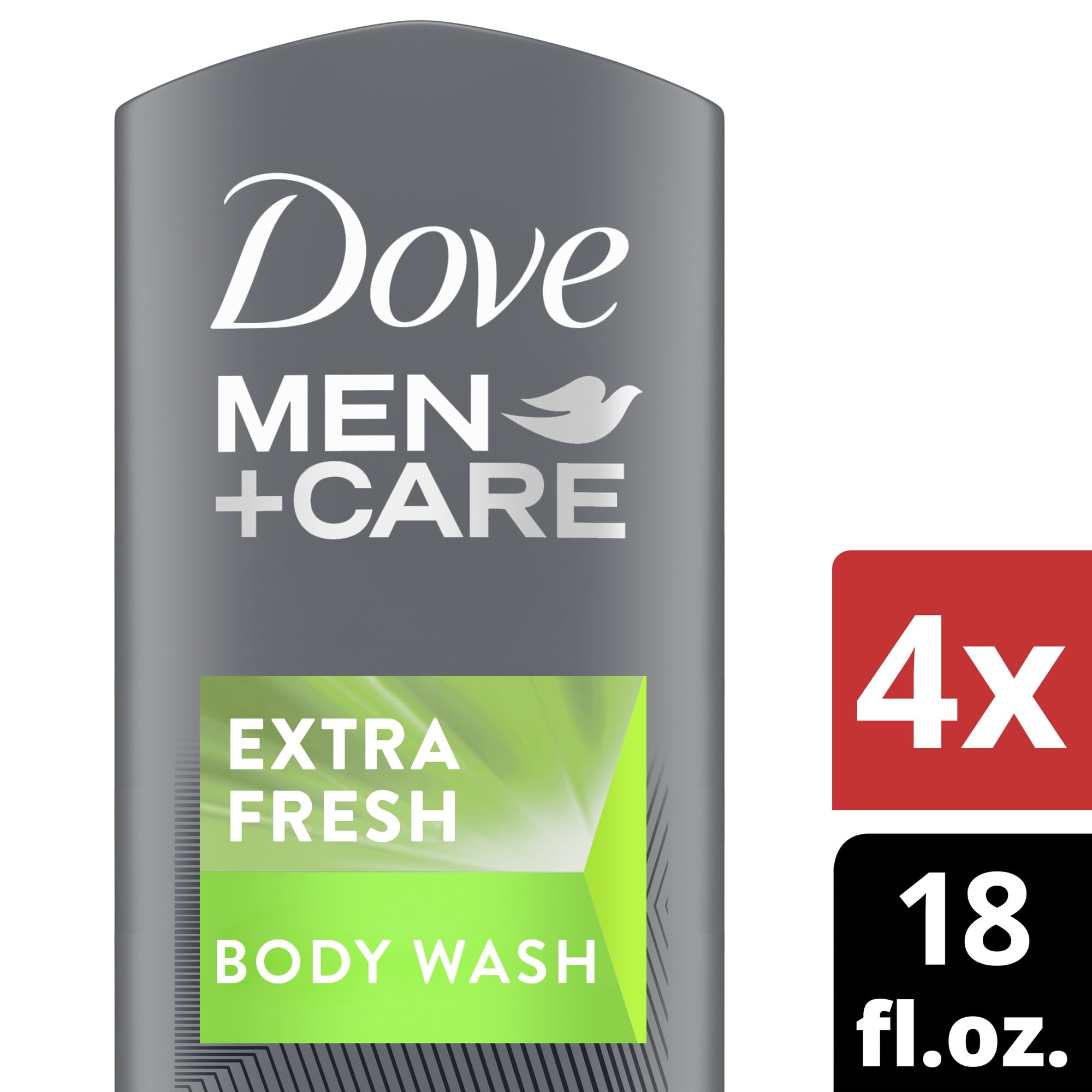 DOVE MEN + CARE Men's Body Wash - Blue Eucalyptus & Birch Scent (Pack of 4) | 18 Fl Oz Each | Deep Cleansing & Skin Nourishment | Effectively Removes Bacteria | Refreshing Shower Gel for Daily Skincare Routine | Perfect for Gym, Workout & Post-Shave Use