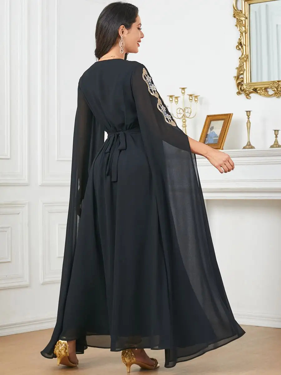 Elegant Arab Chiffon Kaftan Dress - Traditional Jalabiya for Women | Perfect for Eid Celebrations, Weddings & Special Occasions