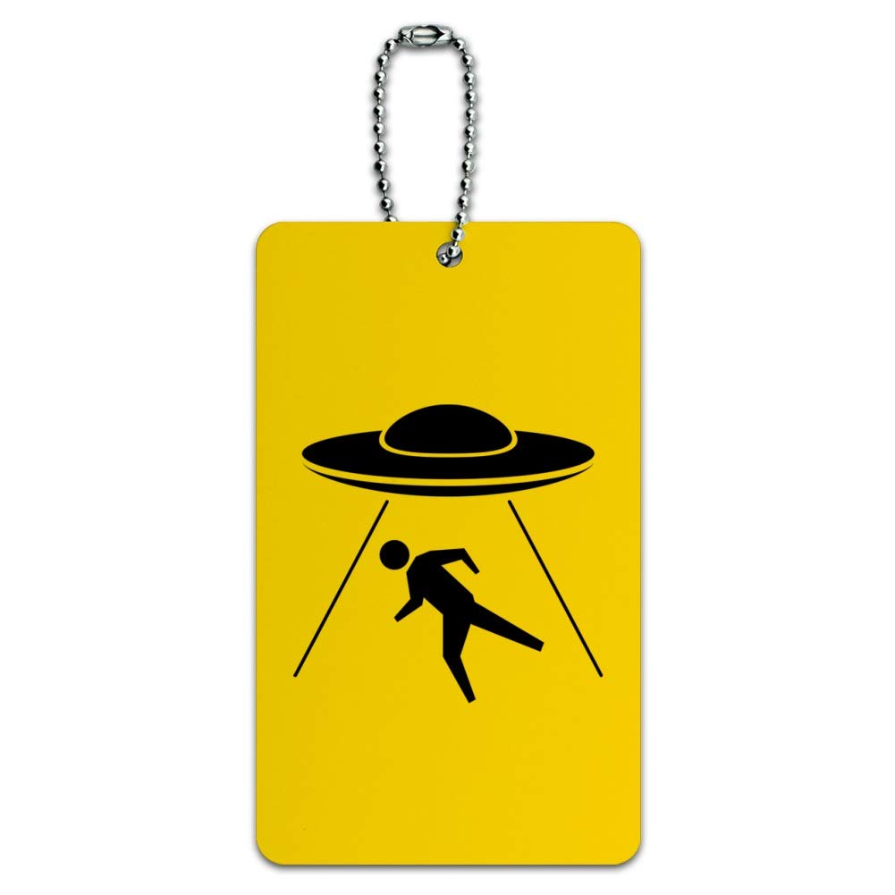 Alien Abduction Hazard Warning Sign - Funny Novelty Luggage Tag for Suitcases & Carry-On Bags - Perfect for Travelers & Sci-Fi Fans