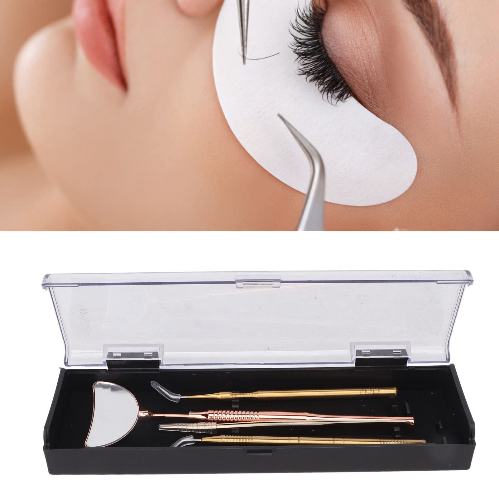 **4PCS Rose Gold Eyelash Extension Mirror & Tweezers Set - Stainless Steel Non-Slip Beauty Salon Tools for Professional Lash Artists & DIY Home Use**
