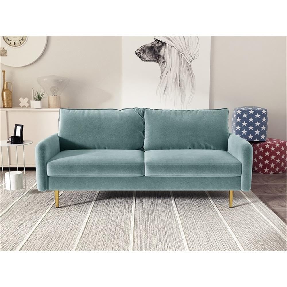 Almor Velvet Living Room Sofa in Light Grayish Cyan - Modern Comfort for Your Home, Perfect for Lounging & Entertaining Guests