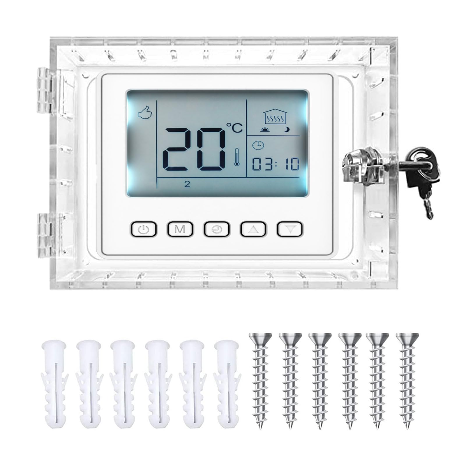 Universal Thermostat Lock Box with Key - Clear Large Thermostat Guard Cover for Wall Mounted Thermostats 6.5