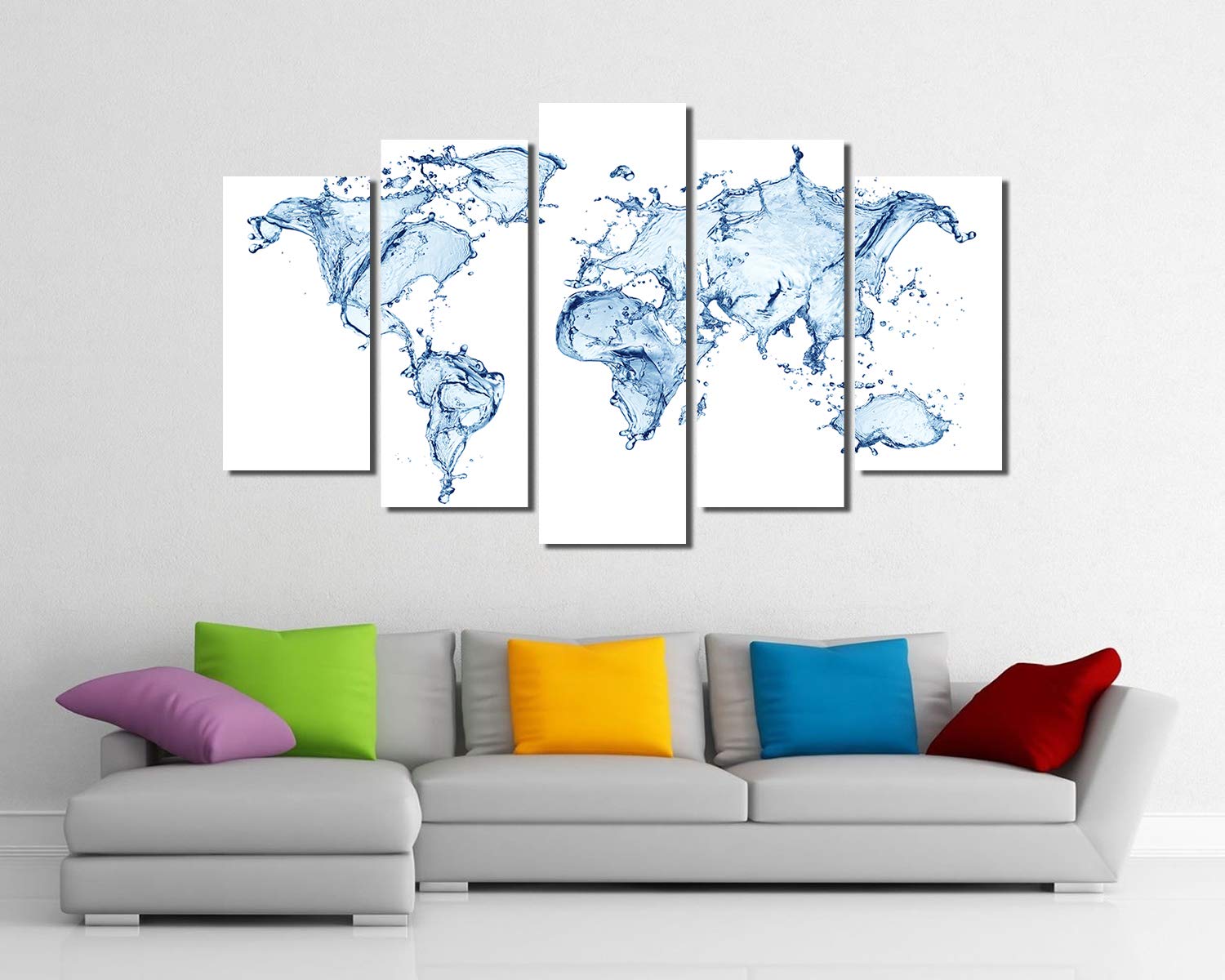 Glow in the Dark Canvas Art Print - 5-Panel Framed Water Splash World Travel Map Painting (60x36 Inch) Ready to Hang | Perfect for Bedroom, Living Room & Office Decor