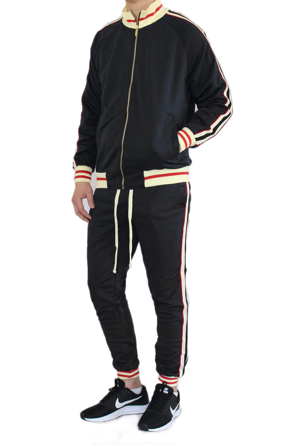 AIRNINE Men's Striped Zipper Jacket & Drawstring Waistband Sweatpants Tracksuit Set (S-5XL) - Gym, Running, Casual Wear for Men