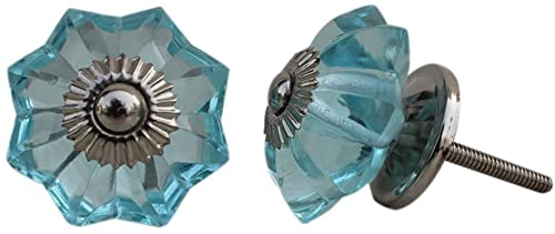 Crystal Glass and Metal Cabinet Drawer Knobs - Set of 10 Turquoise for Home, Kitchen & Wardrobe | Elegant Upgrade for Furniture, Cabinets & Dressers