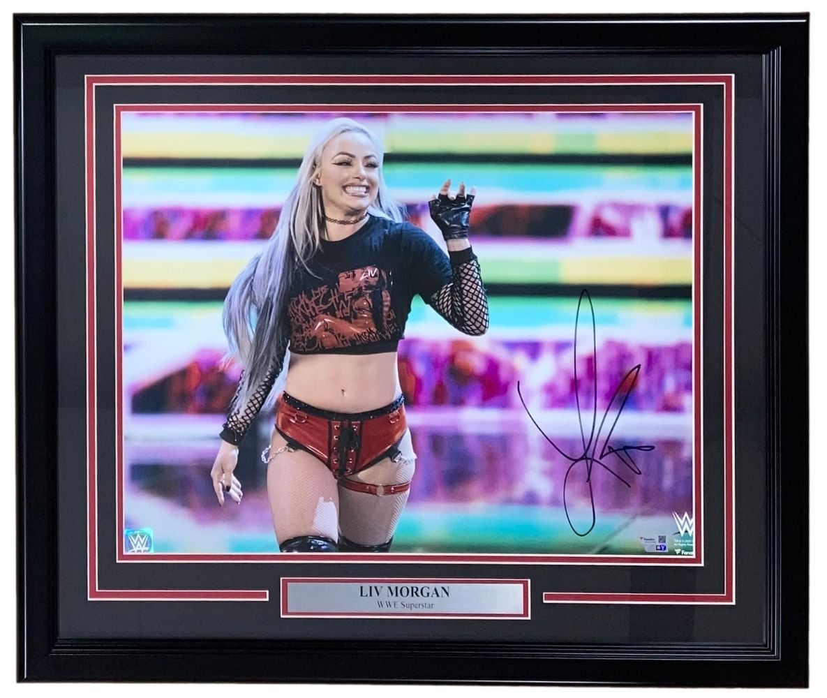 Liv Morgan Autographed WWE 16x20 Framed Photo - Limited Edition Collectible for Wrestling Fans - Perfect for Home, Office, or Man Cave Decor