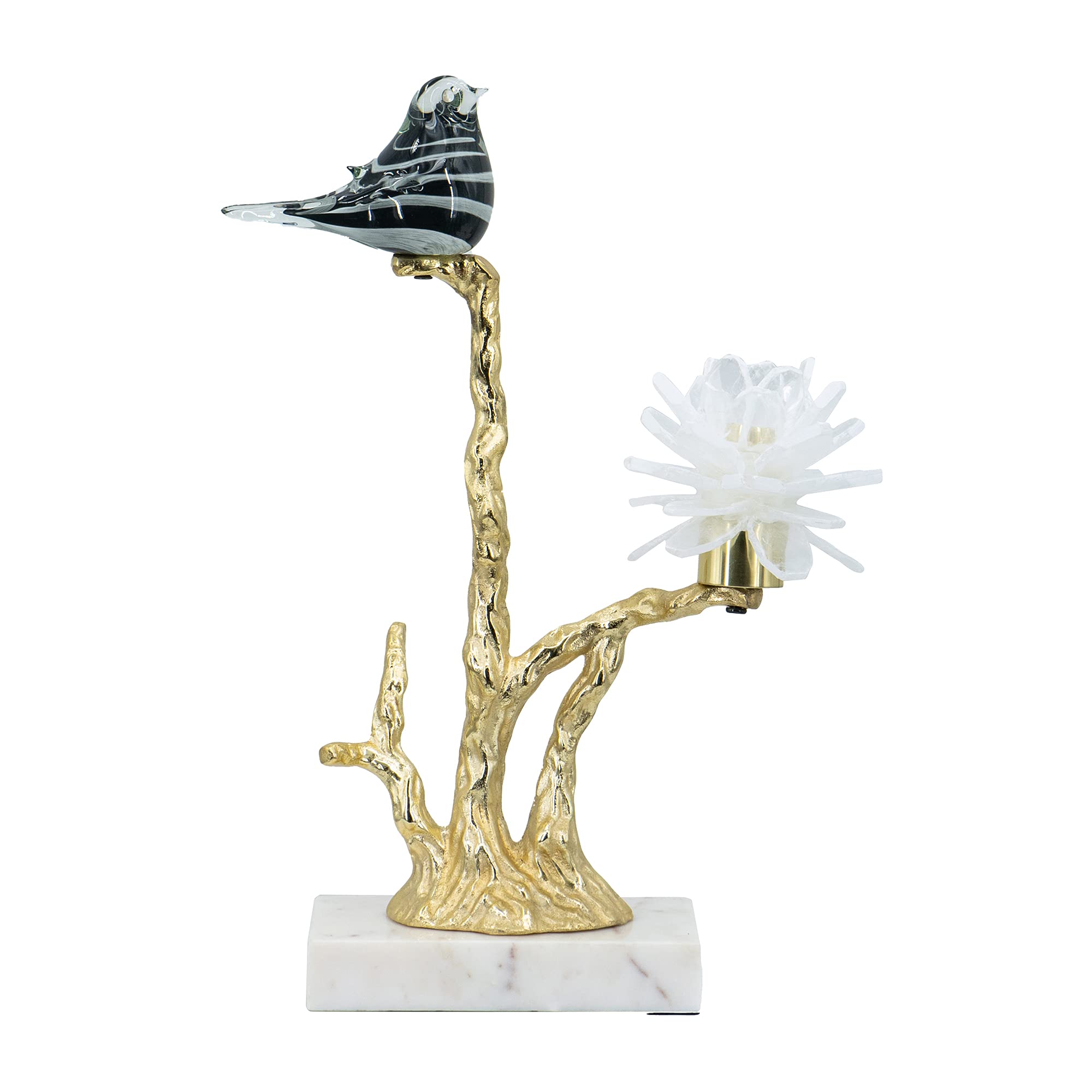 A&B Home Aluminum Candle Holder with Marble Base - Glass Bird & Selenite Flower Tree of Life Design - Modern Tabletop Centerpiece for Living Room, Console Table, Entryway - 8x5x15 Inches - Perfect for Home Decor, Wedding Centerpieces & Holiday Decorations