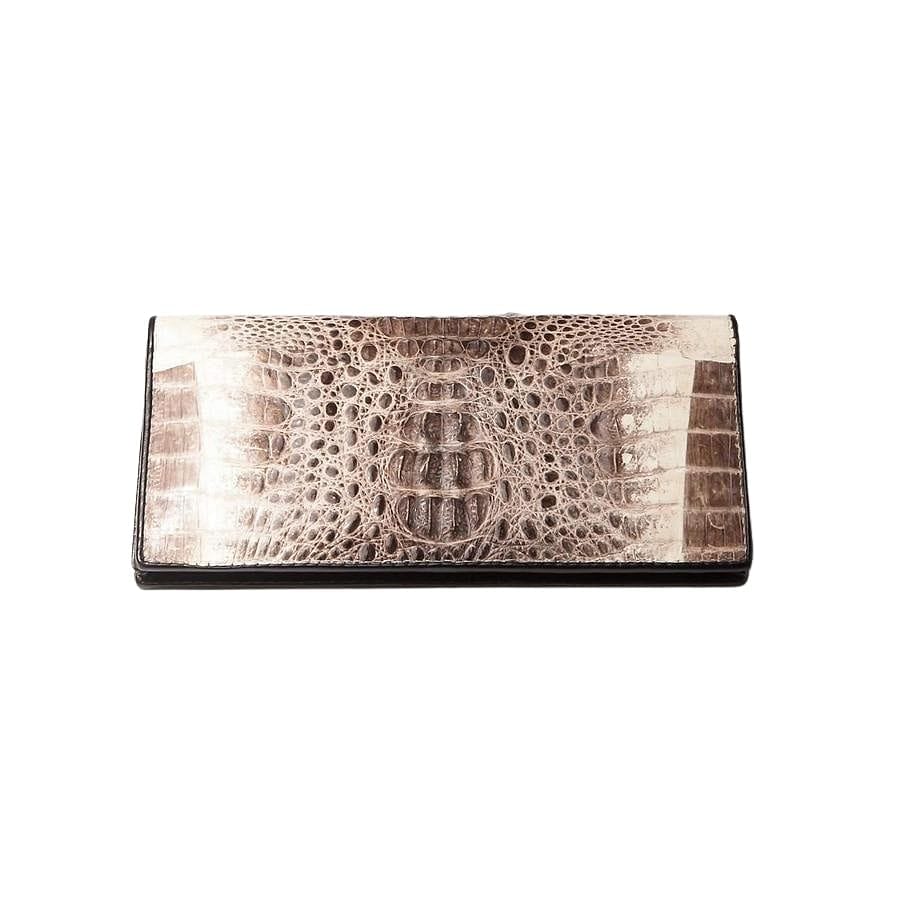 Premium Grey Two-Tone Crocodile Leather Long Wallet for Men - Luxury Bifold Wallet with RFID Protection - Perfect for Business, Travel & Everyday Use