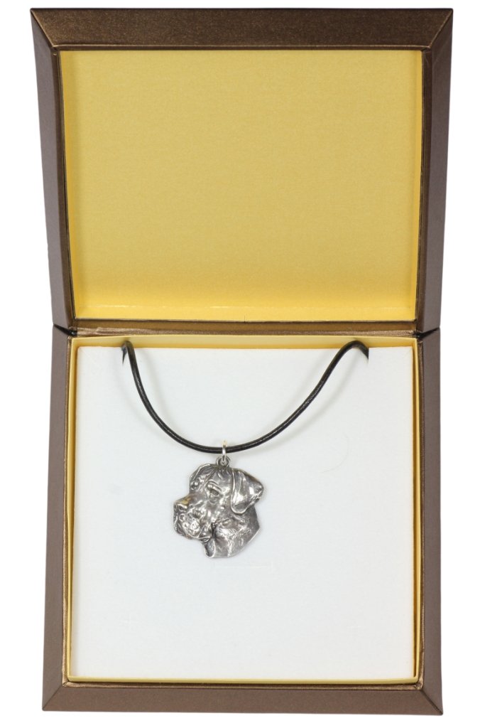 Silver-Plated Dog Pendant Necklace with Leather Strap - Elegant Gift Box Included - Unisex Dog Breed Jewelry (Great Dane Design) - Perfect for Pet Lovers, Birthday Gifts & Special Occasions