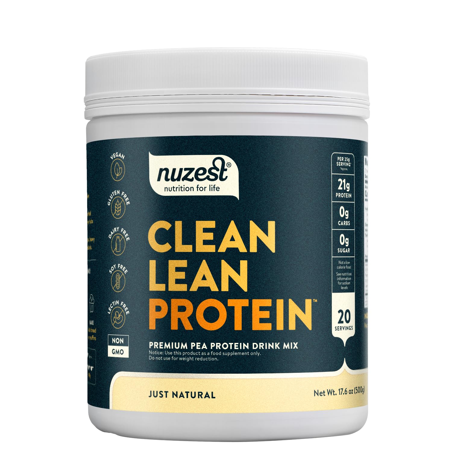 Nuzest Clean Lean Vegan Pea Protein Powder - Premium Plant Based Protein, Dairy Free, Gluten Free, Non-GMO, Unflavored (1.1 lb, 20 Servings) - Perfect for Post-Workout Recovery, Smoothies & Healthy Baking