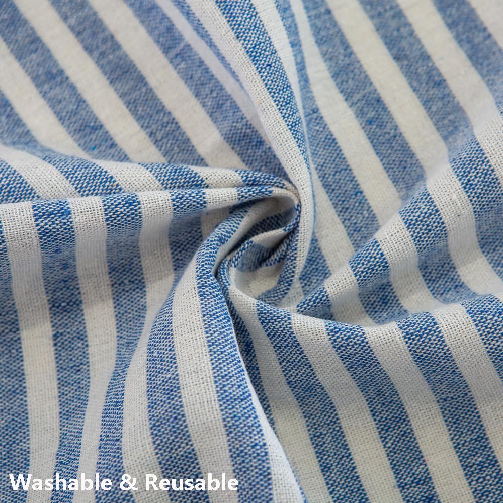 Premium Cotton Tablecloth - Blue and White Striped Rectangle Table Cover 102