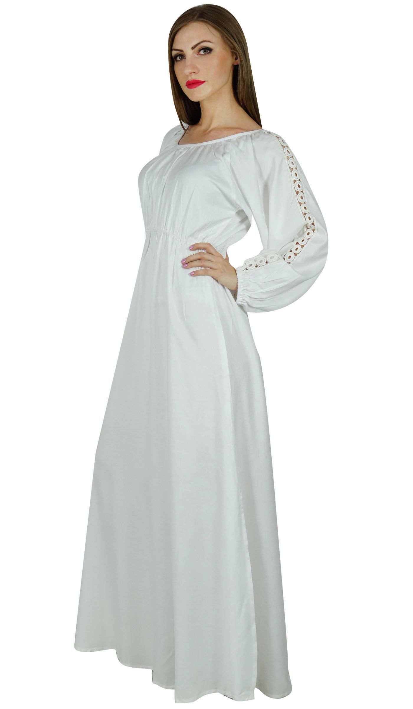 Bimba Style Women's Long Maxi Dress with Lace Long Sleeves - Elegant Summer Gown for Weddings, Parties & Beach Vacations