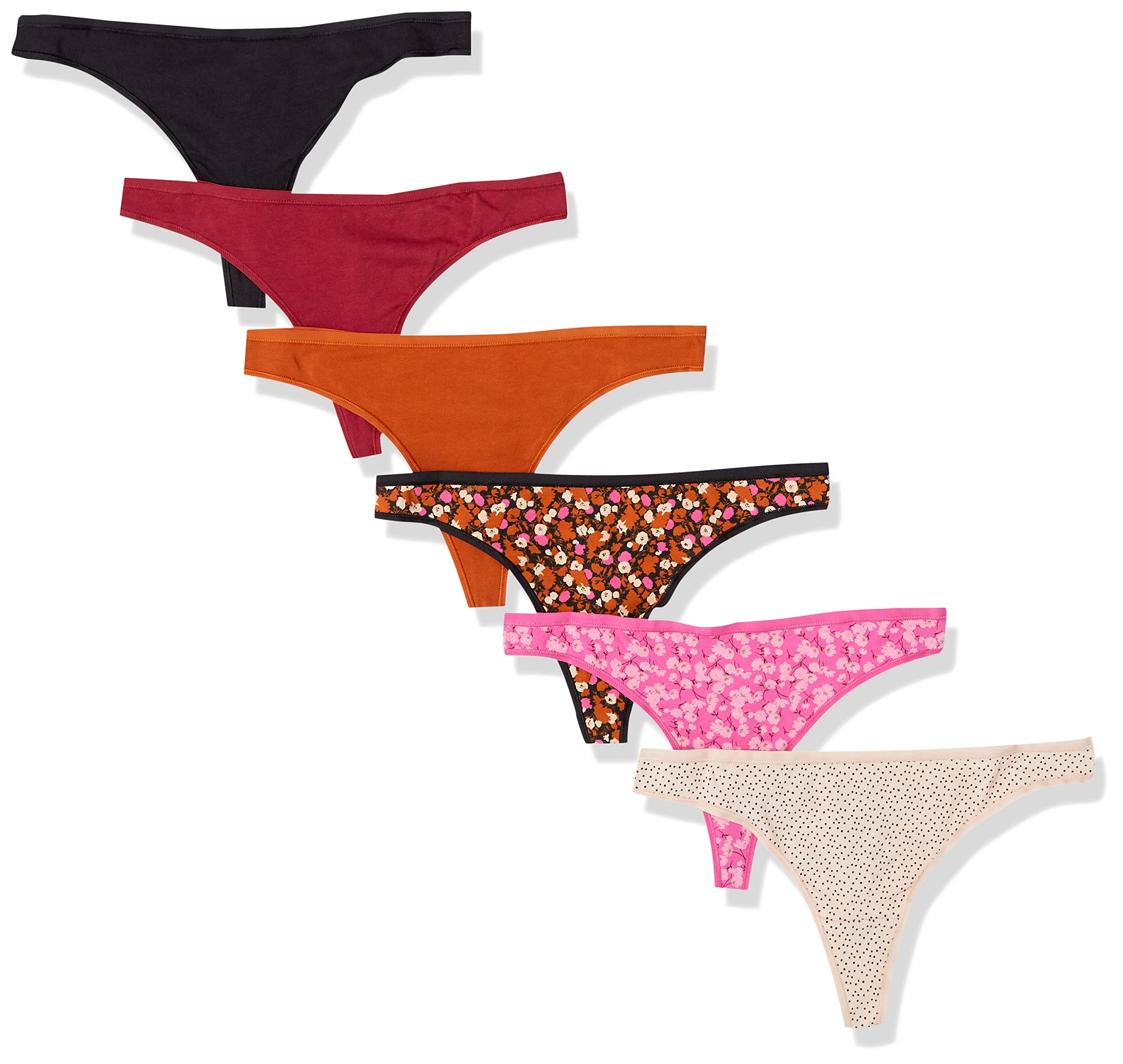 Amazon Essentials Women's Cotton Thong Underwear - 6 Pack | Soft Breathable Comfort | Perfect for Everyday Wear, Workouts & Travel