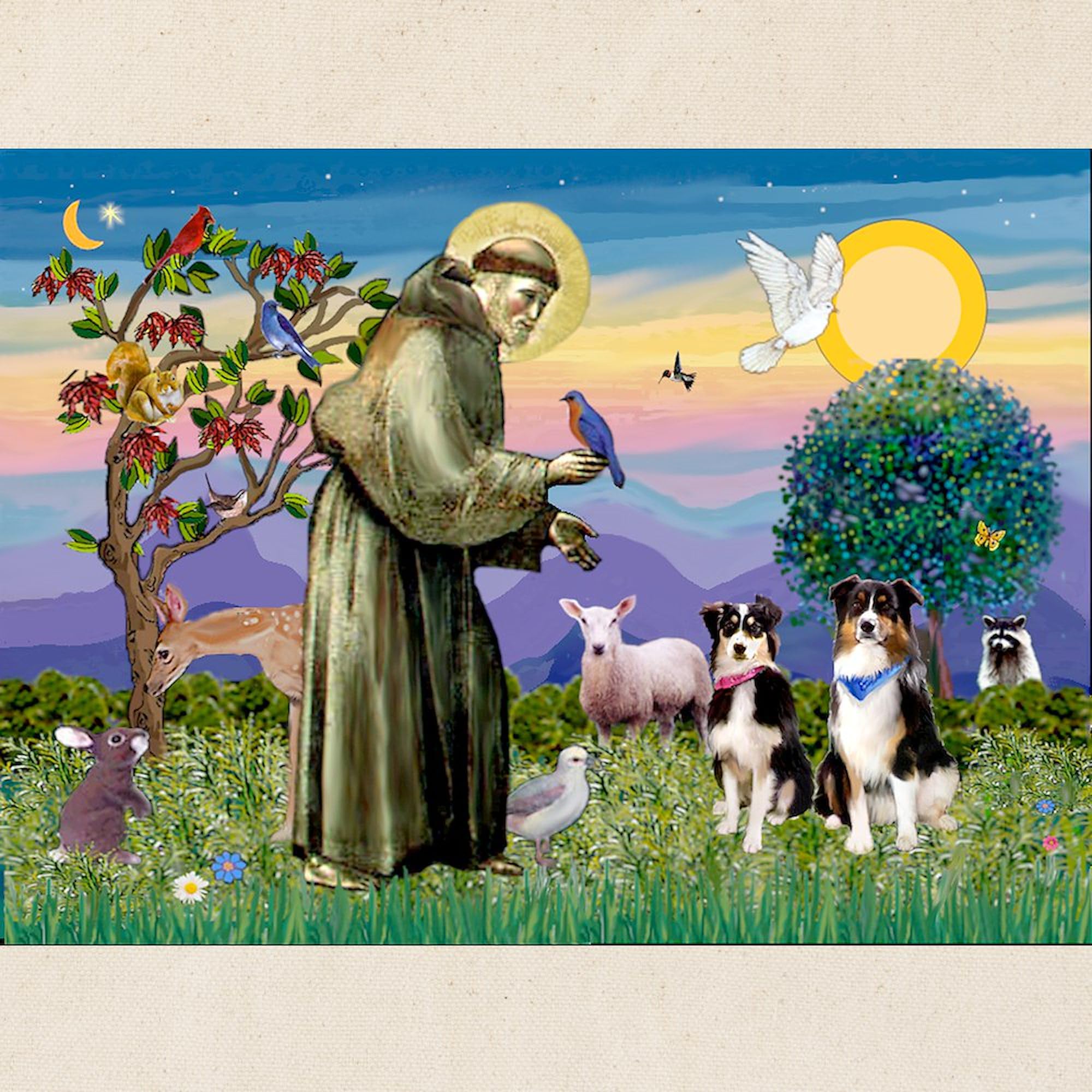St Francis & Two Aussies Tote Bag - Natural Canvas Reusable Shopping Bag for Groceries, Beach & Daily Use | Eco-Friendly Cotton Tote by CafePress