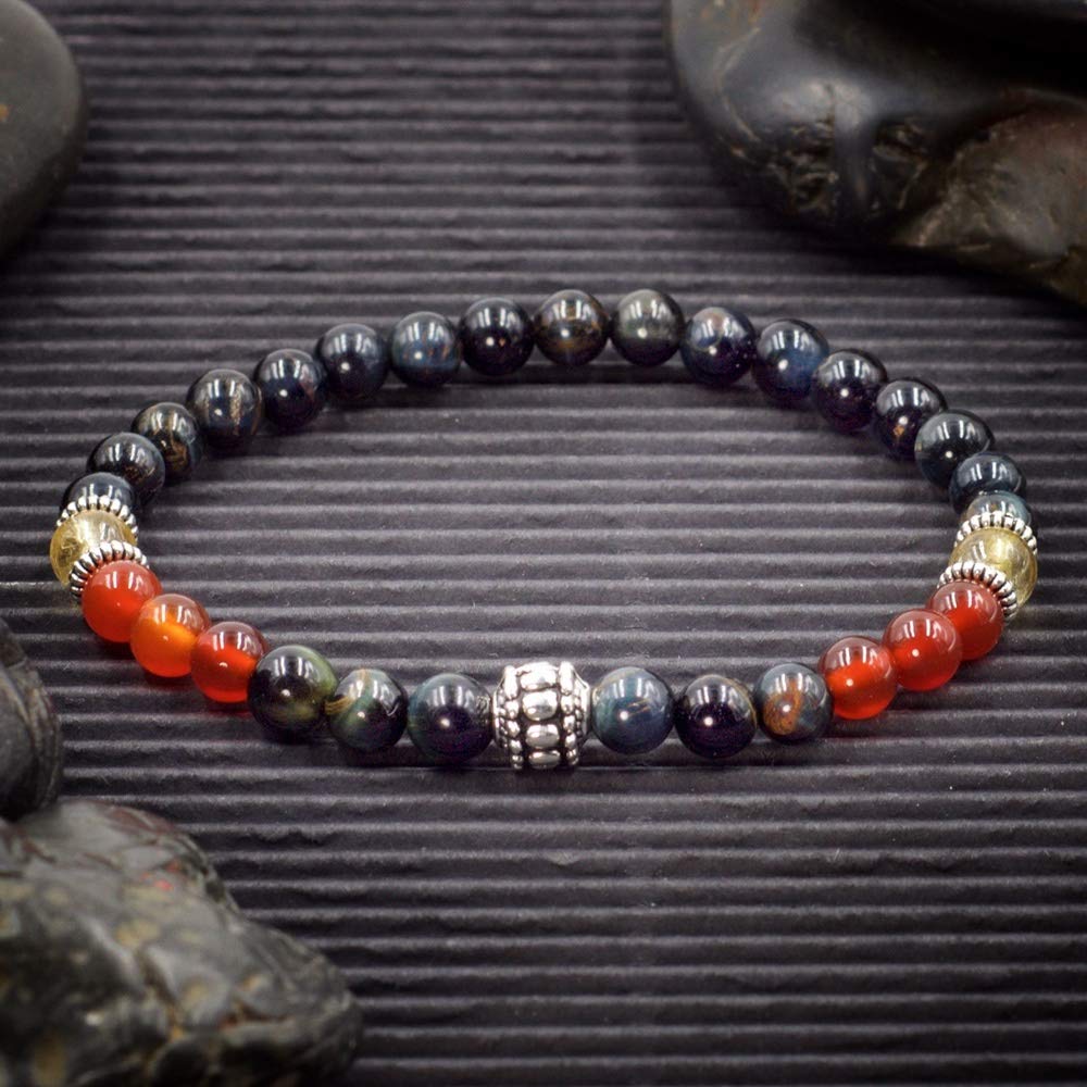Handmade Abundance Intention Bracelet with Hawks Eye, Carnelian & Citrine Stones - Spiritual Healing, Wealth Attraction & Positive Energy Jewelry for Meditation & Daily Wear