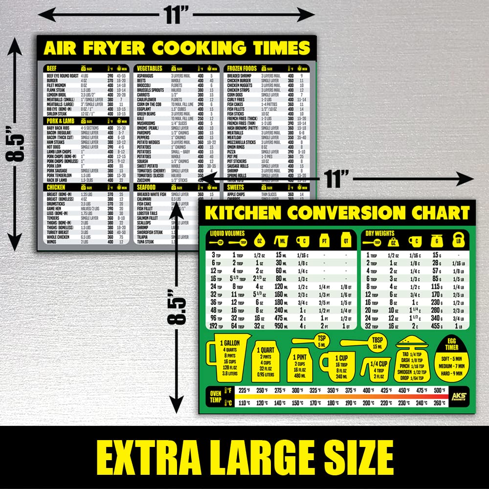Air Fryer Cheat Sheet & Kitchen Conversion Chart Magnet Bundle - XL Easy Read Cooking Guide for Air Frying, Baking & Recipe Conversions | Perfect for Home Chefs & Meal Prep