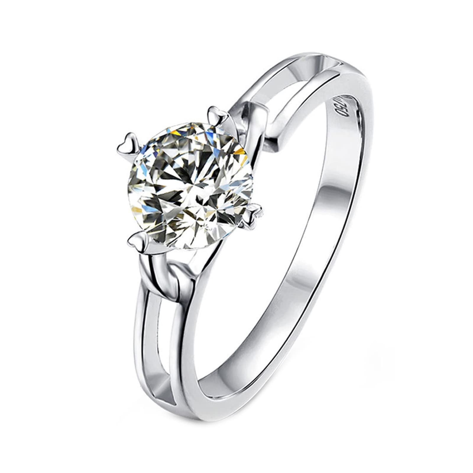 Women's Promise Rings 925 Sterling Silver Moissanite Solitaire Heart Ring - 1ct Round Hollow 4 Prong Engagement Ring for Her | Perfect for Anniversaries, Valentine's Day & Romantic Gifts