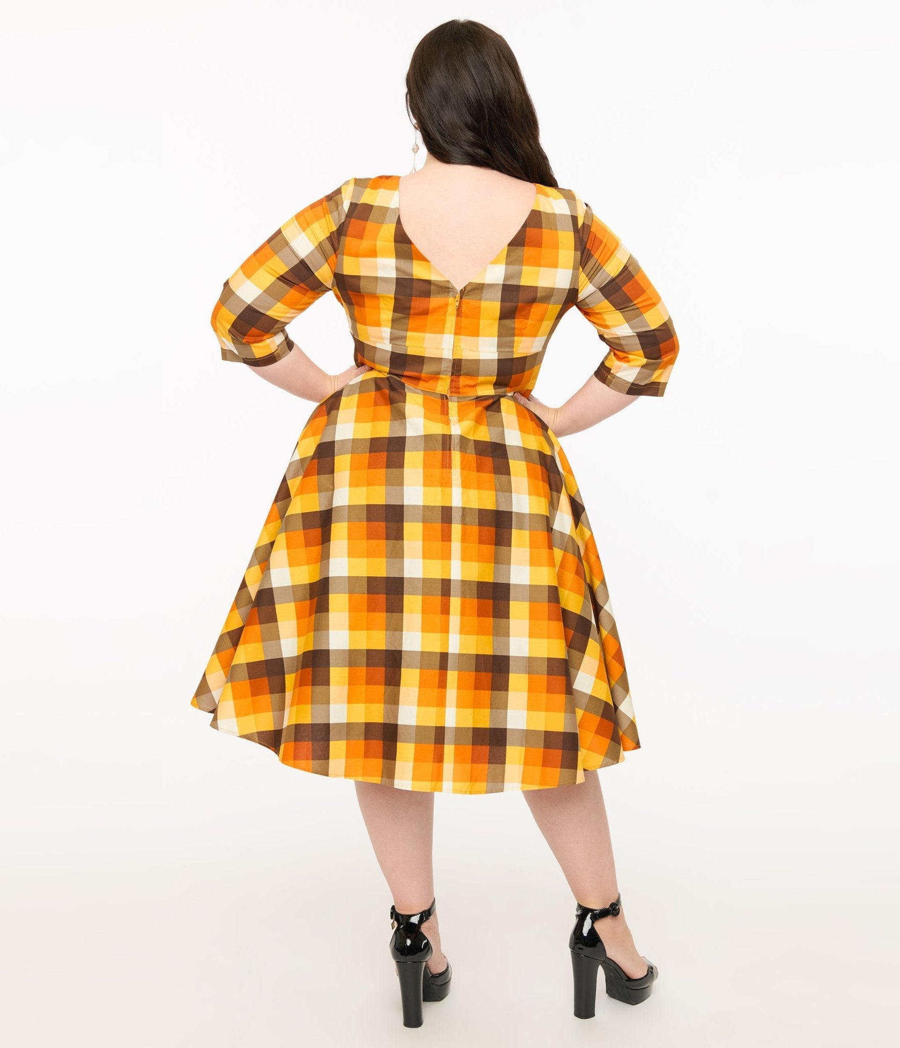 Hell Bunny Plus Size 1950s Vintage Checkered Cotton Swing Dress - Retro Darlene Style for Women, Fall Fashion, Casual Outing & Special Occasions