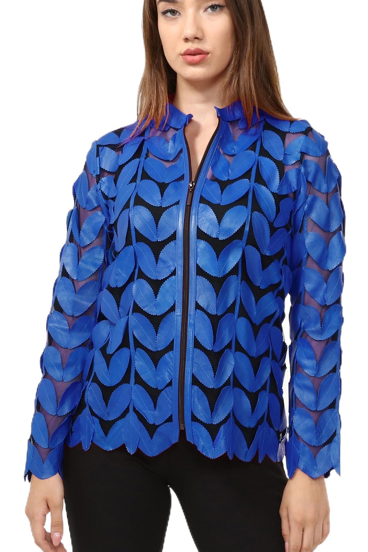 Handmade Leaf Leather Jacket for Women - Premium Vegan Leather Jacket with Unique Zamback Design | Perfect for Fall Fashion, Outdoor Adventures & Boho Style Outfits
