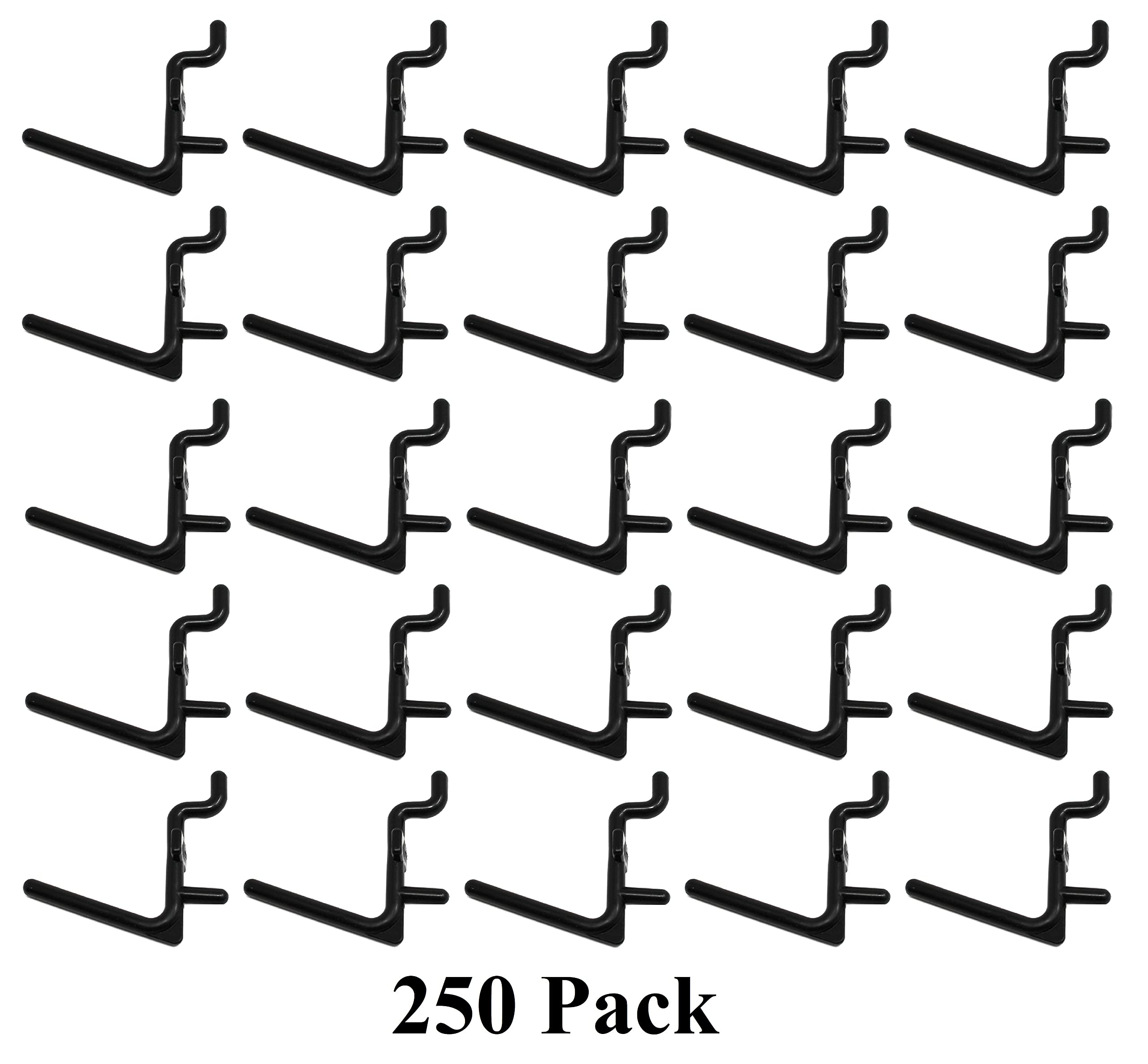JSP Manufacturing Non-Locking Plastic L-Style Pegboard Hooks - 250 Pack Black | Garage Tool Organization, Craft Room Storage & Workshop Accessories