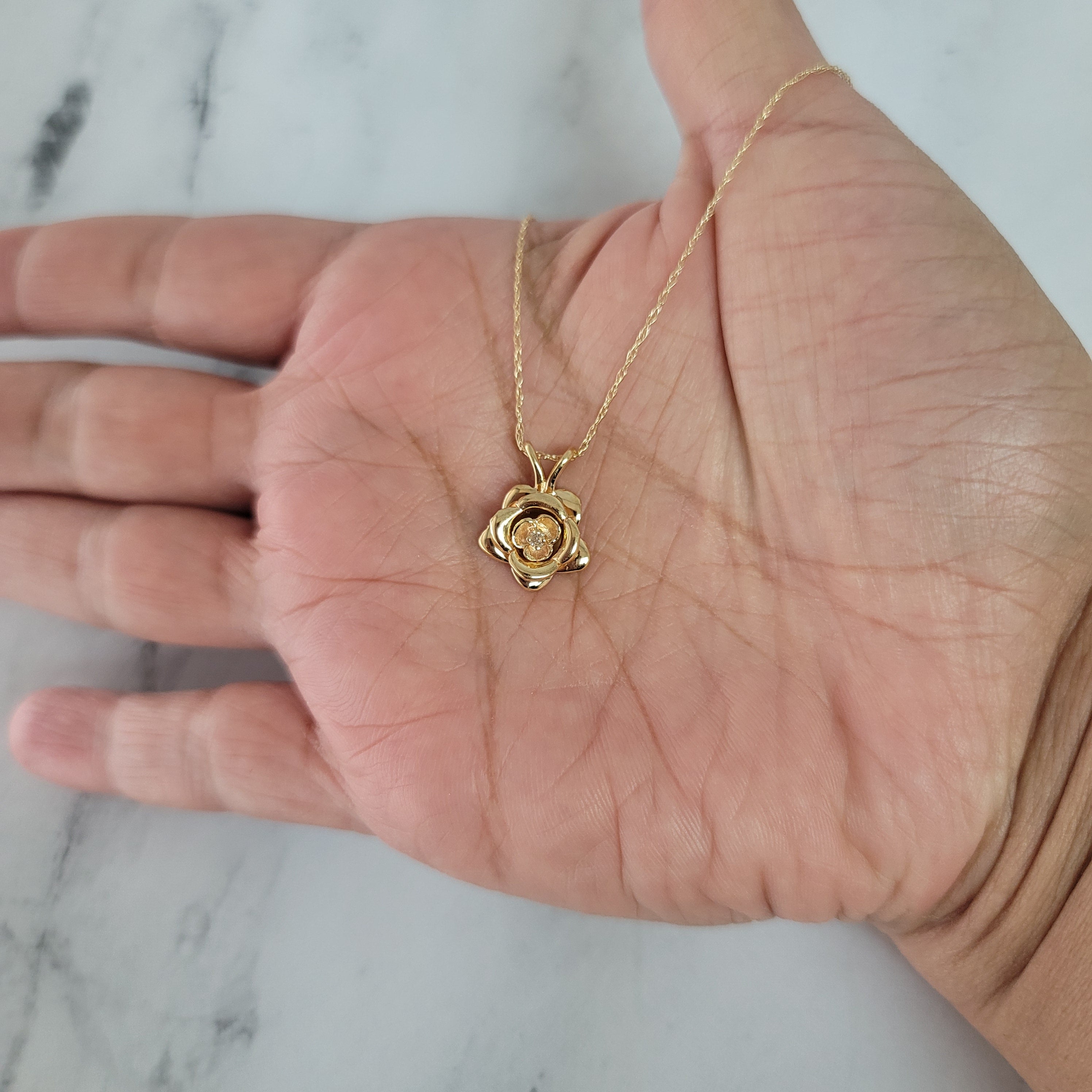 14K Yellow Gold Rose Diamond Necklace for Women - Elegant Valentine's Day Gift, Anniversary Jewelry & Special Occasion Accessory