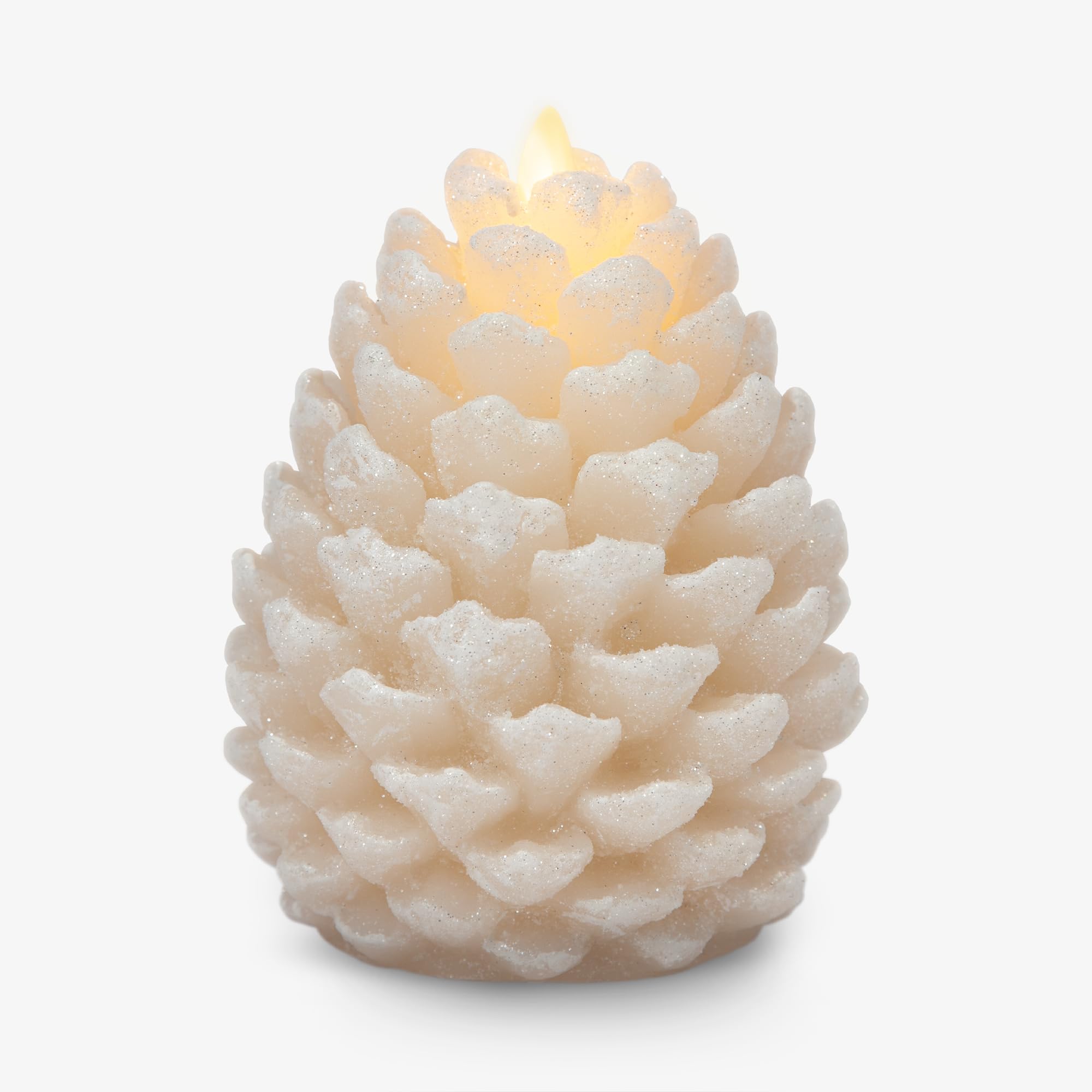 Luminara Flameless LED Candle - White Swan Glitter Pinecone Design with Snow Finish, Real Wax Unscented, Battery Operated with Timer, 4.7