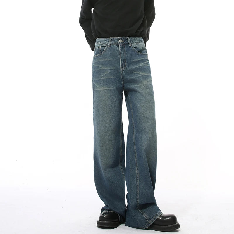 American Style Men's Denim Jeans - Washed Straight Leg Wide Fit Solid Color Casual Trousers for Men | Perfect for Everyday Wear, Office & Street Fashion | New 9C9336