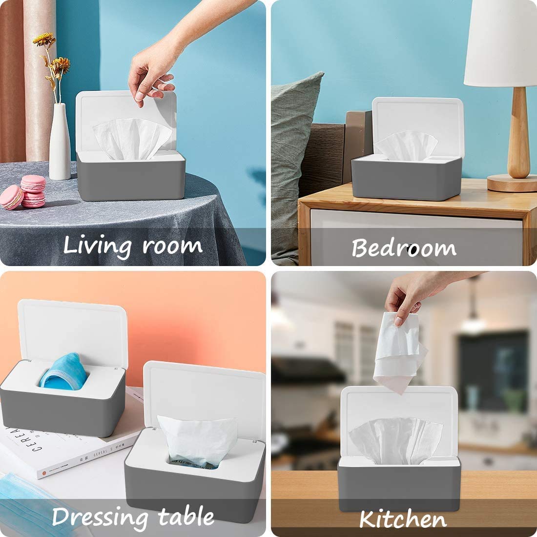 **Wet Wipes Dispenser with Lid - Dustproof Tissue Storage Box for Home & Office Desk - Dark White Gray - Perfect for Bathroom, Kitchen, Nursery & Travel**