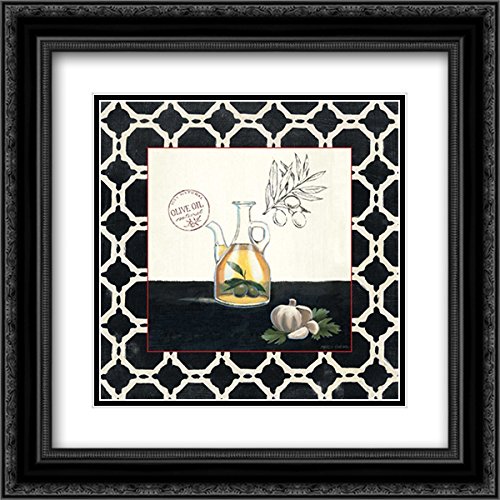 15x15 Black Ornate Framed Double Matted Museum Art Print - Olive Oil & Garlic Painting - Italian Kitchen Decor, Dining Room Wall Art, Perfect for Home & Restaurant Decor