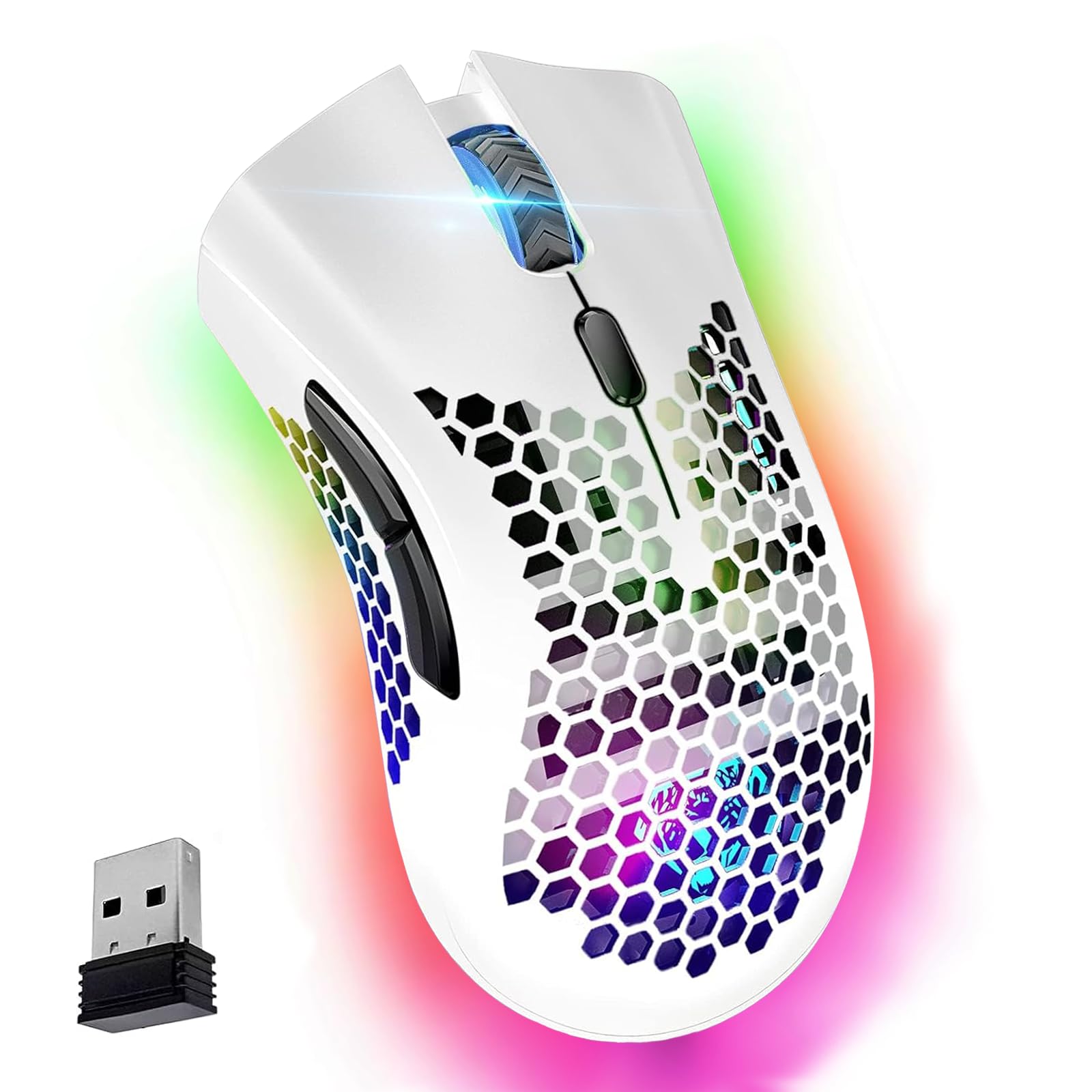 VEGCOO Wireless Gaming Mouse - Silent Click, Rechargeable, RGB LED Lights, 3 Adjustable DPI (400-2400), 400mAh Battery for PC, Laptop, Mac - White (C23) - Perfect for Gaming, Office Work & Home Use