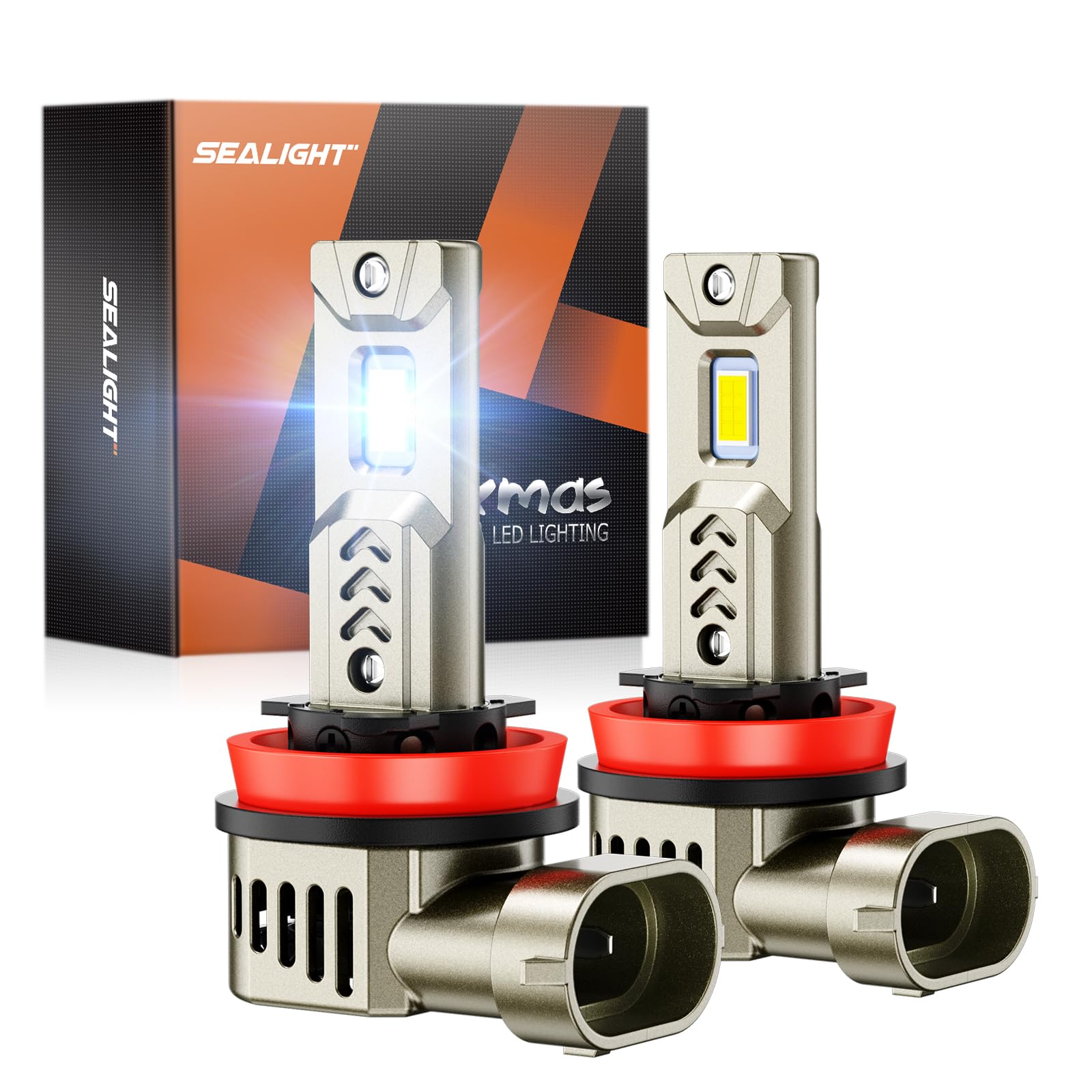 SEALIGHT H11 LED Bulbs - 34000LM Super Bright, 6500K Cool White, Mini 1:1 Size for H8/H9/H16 Fog Lights - Plug & Play with 25000RPM Cooling Fan (Pack of 2) - Perfect for Night Driving, Off-Road Adventures & Foggy Conditions