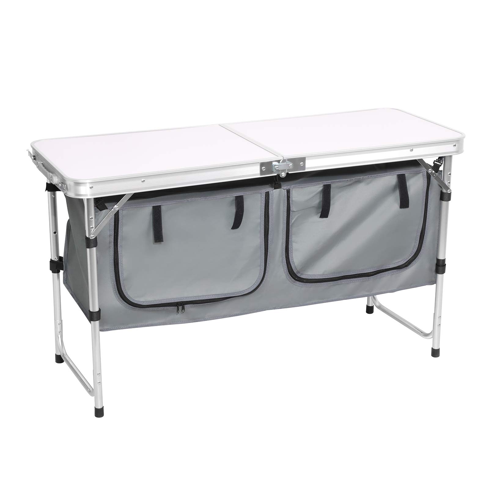 Magshion Foldable Camping Table with 2 Large Storage Organizers - Lightweight Aluminum Picnic Table for Outdoor BBQ, Food Prep & Indoor Kitchen Use - Perfect for Camping, Backyard Parties & Tailgating