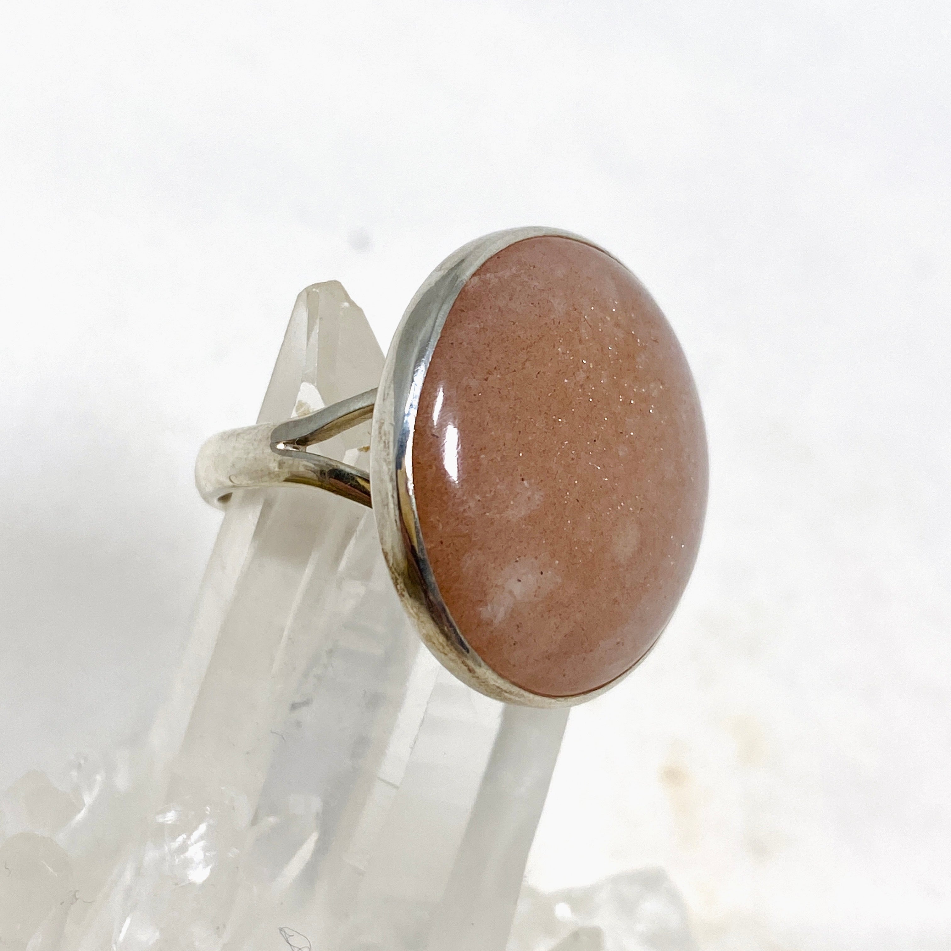 Natural Peach Moonstone Round Ring - Size 10 Silver Jewelry KRGJ2173 | Elegant Boho Gift for Women, Perfect for Weddings & Everyday Wear