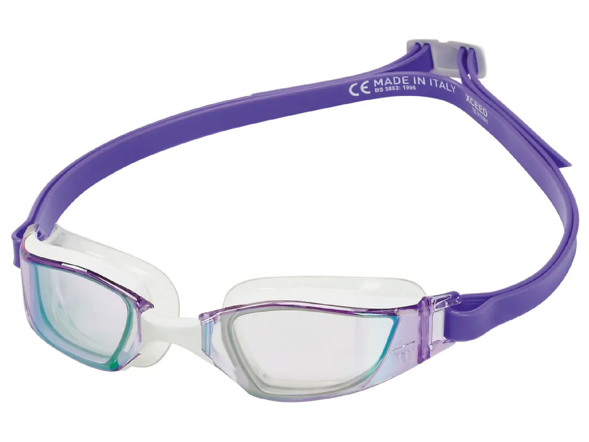 AquaSphere x Michael Phelps Xceed Swimming Goggles - Titanium Mirrored Lens, White/Purple Frame (Model 189230) | Competition & Training Swim Gear for Pool & Open Water