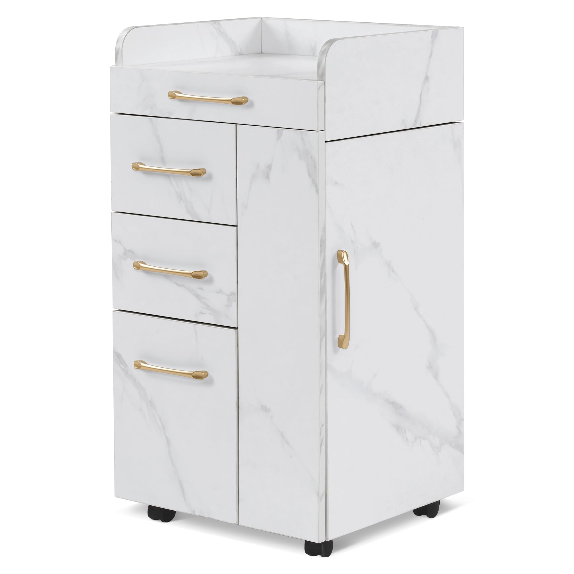 BarberPub Salon Trolley Cart - Professional Hair Styling Rolling Cart with 2 Lockable Wheels, 3 Drawers, 2 Cabinets & 3 Tool Holders - Beauty Salon Organizer & Storage Utility Cart DC2053 (White) - Perfect for Barbershops, Home Salons & Mobile Stylists