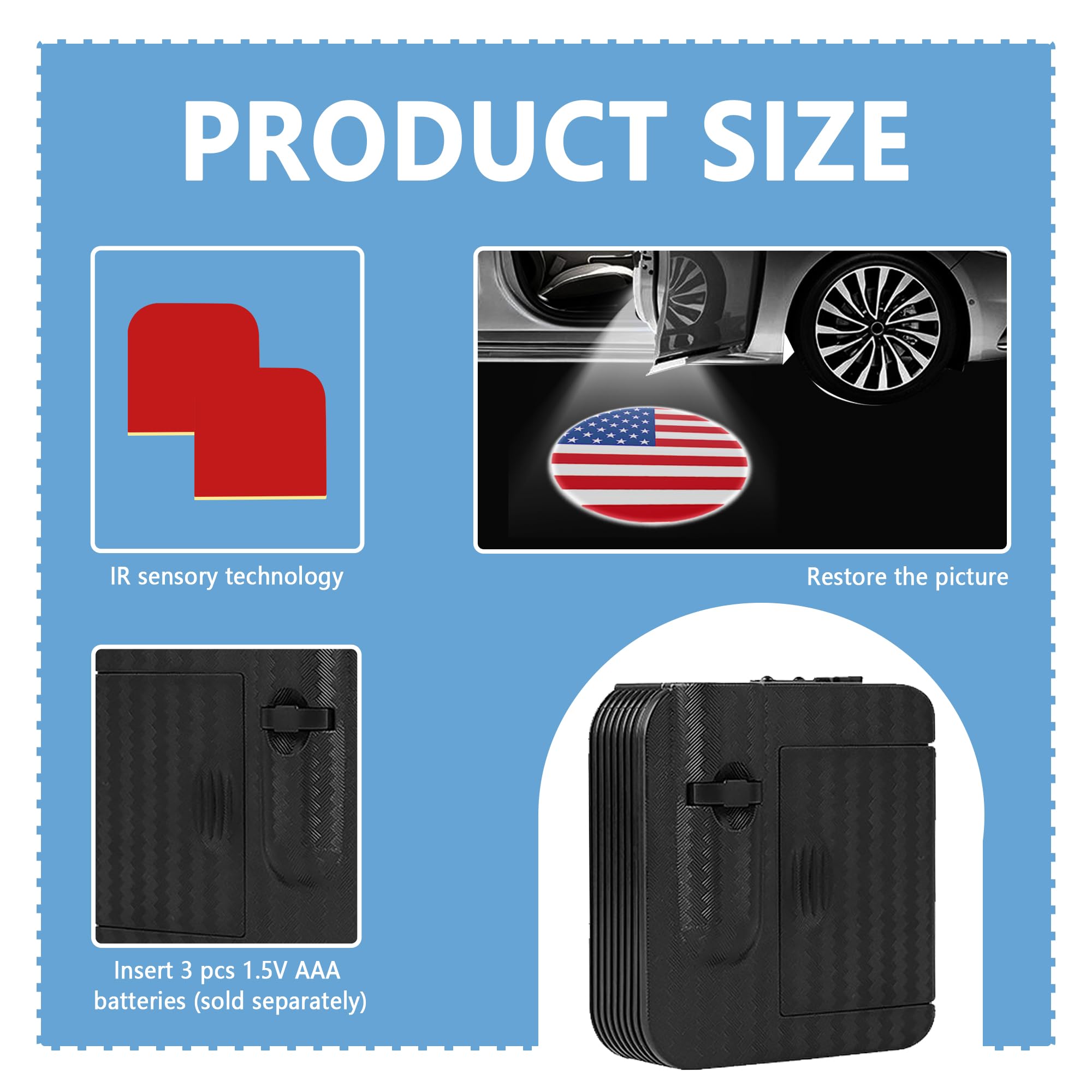 2PCS Universal Car Door Lights Logo Projector with Infrared Sensor - HD Welcome Lights for Cars, Trucks & SUVs - Round Flag Design for Enhanced Night Safety & Vehicle Customization (Perfect for Door Step Illumination & Personalization)