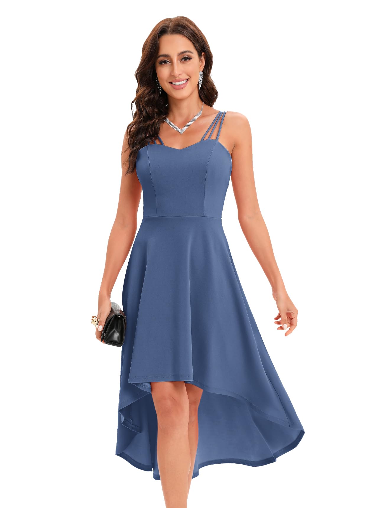 DRESSTELLS Women's Hi-Low Spaghetti Strap Summer Dress - Flowy Flare Cocktail & Wedding Guest Dress for Bridesmaids, Beach Parties & Special Occasions