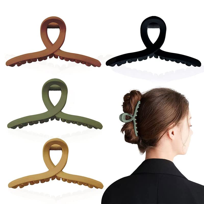 CHRONEX 4Pcs Matte Hair Claw Clips - 4.3 Inch Acrylic Nonslip Large Jaw Hair Clamps for Women with Thick Hair - Perfect for Ponytails, Buns & Everyday Styling