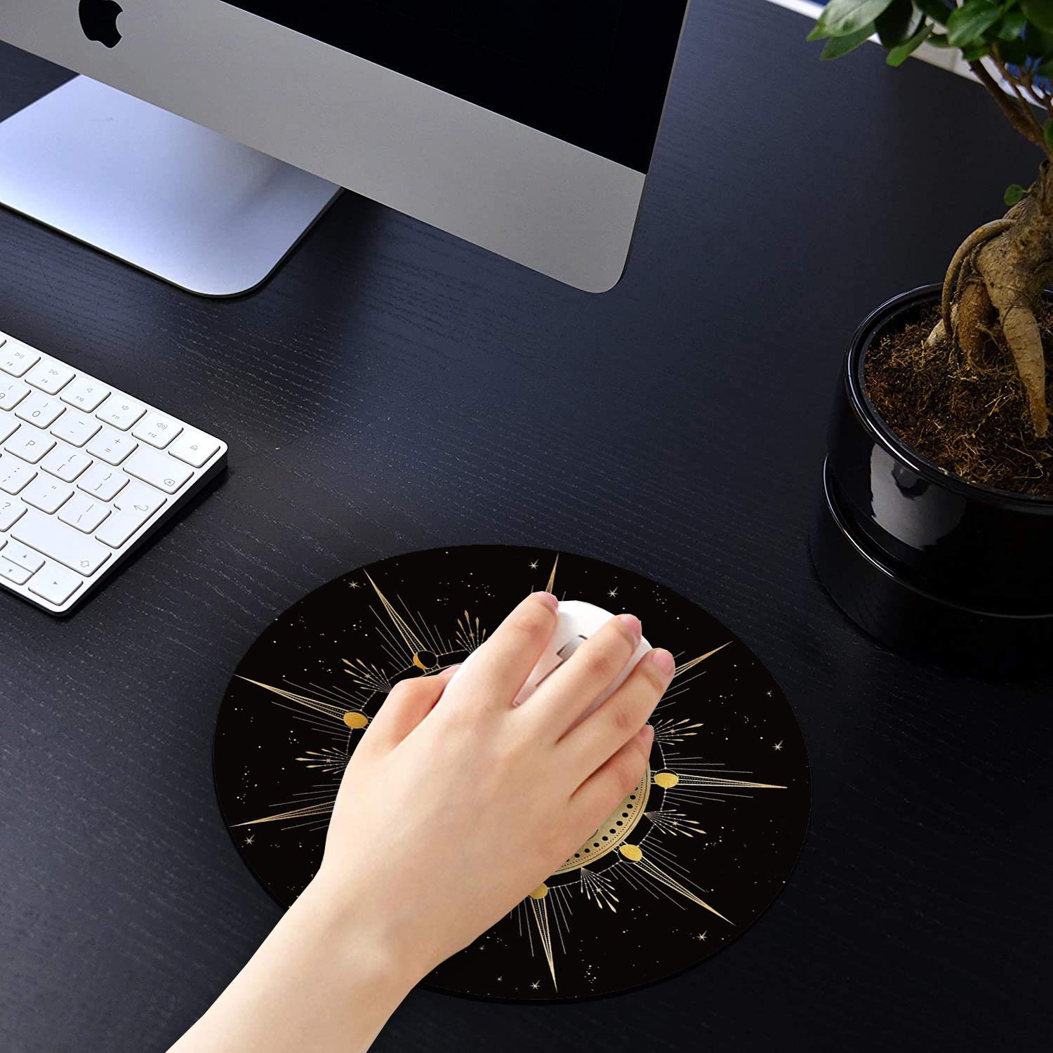 Celestial Sun and Moon Non-Slip Rubber Mouse Pad with Coasters Set - Office Desk Accessories for Computer & Laptop - Perfect for Gaming, Work, and Home Office Decor
