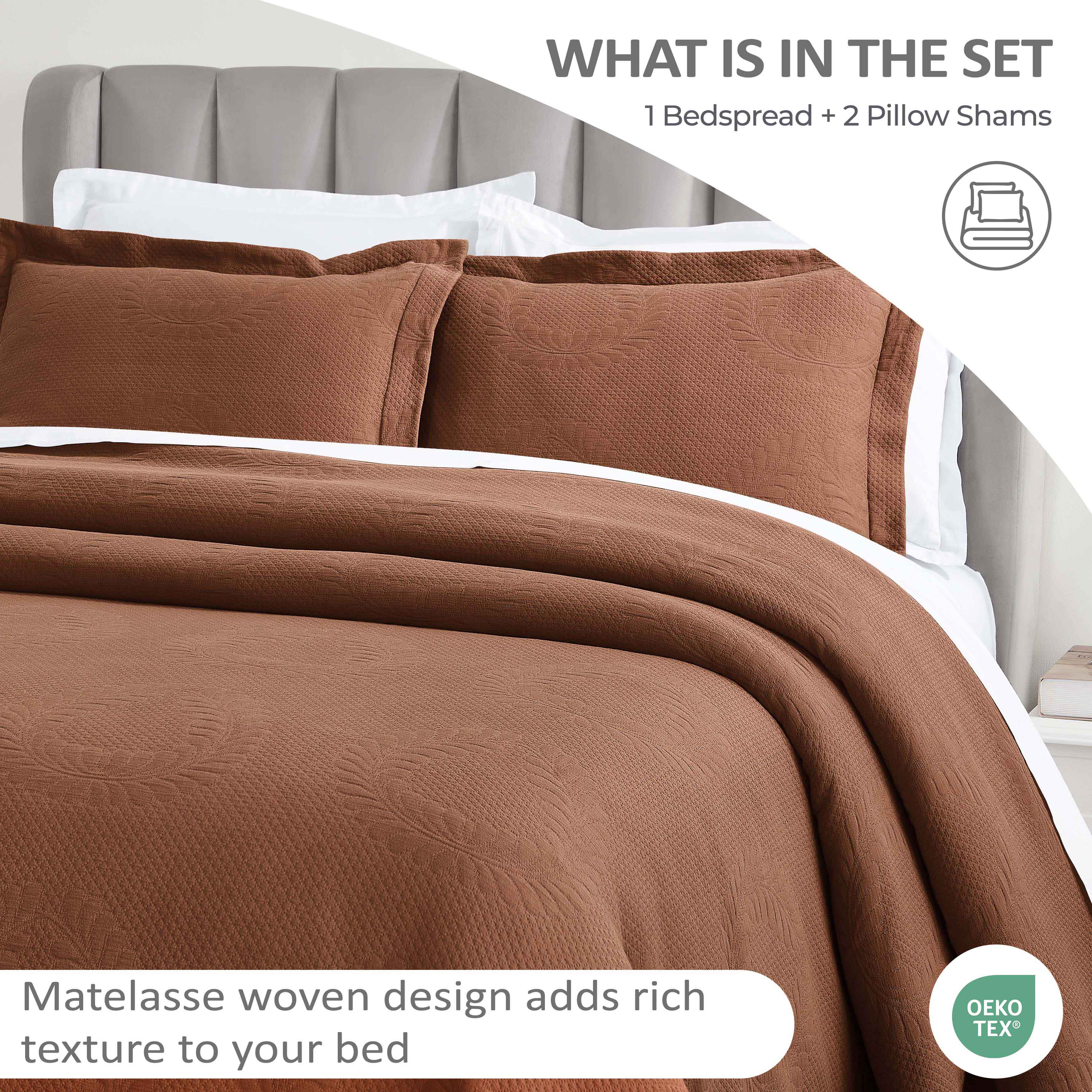 Peploi Cotton Medium Weight Matelasse Bedspread and Sham Set - Queen Size, White Textured Bed Cover with Matching Shams - Perfect for Master Bedroom, Guest Room & Hotel Decor