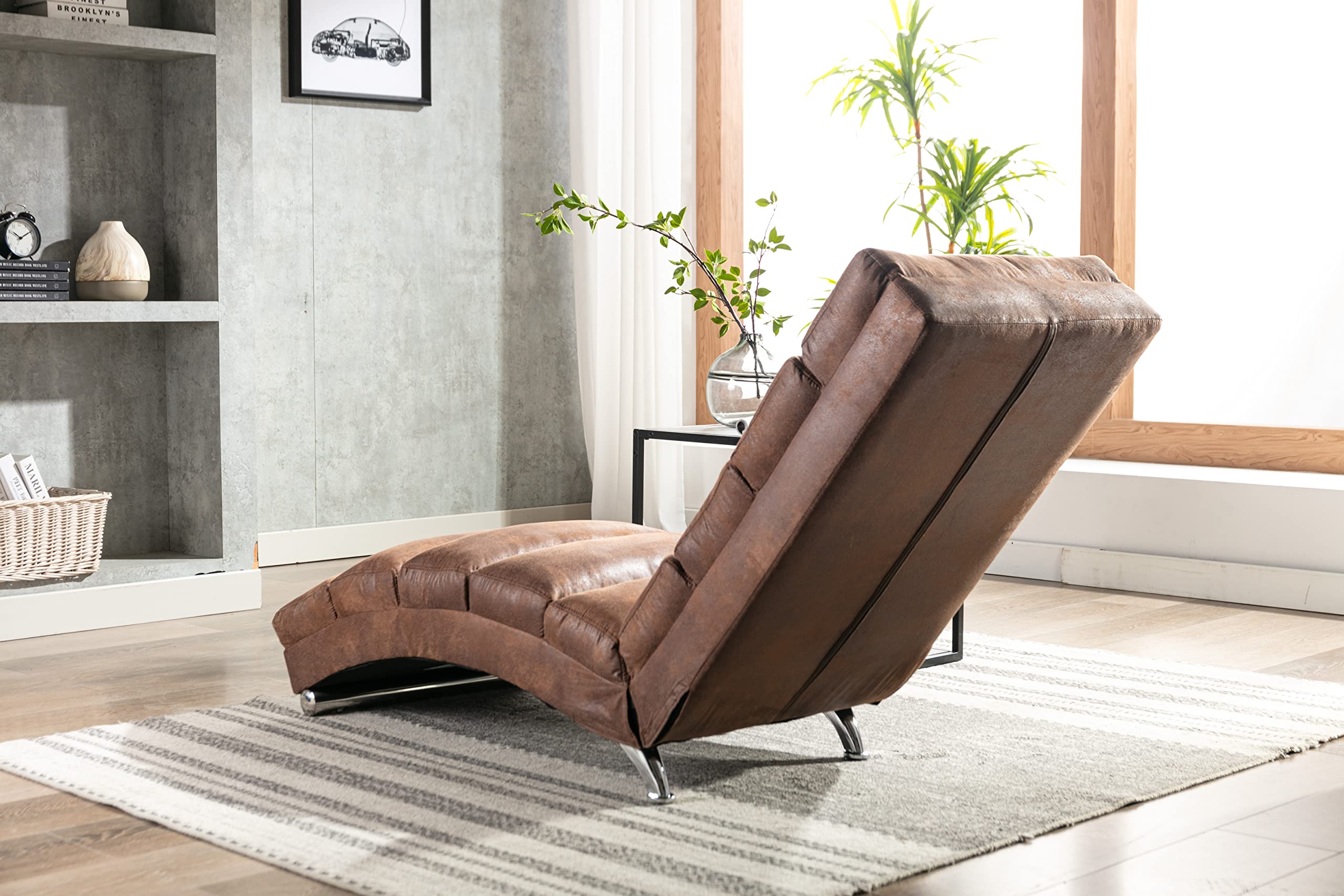Premium Electric Massage Recliner Chair - Modern Linen Chaise Lounge with Adjustable Backrest | Comfortable Accent Chair for Home Office, Living Room & Bedroom (Coffee-Linen) | Perfect for Relaxation, Reading & Napping